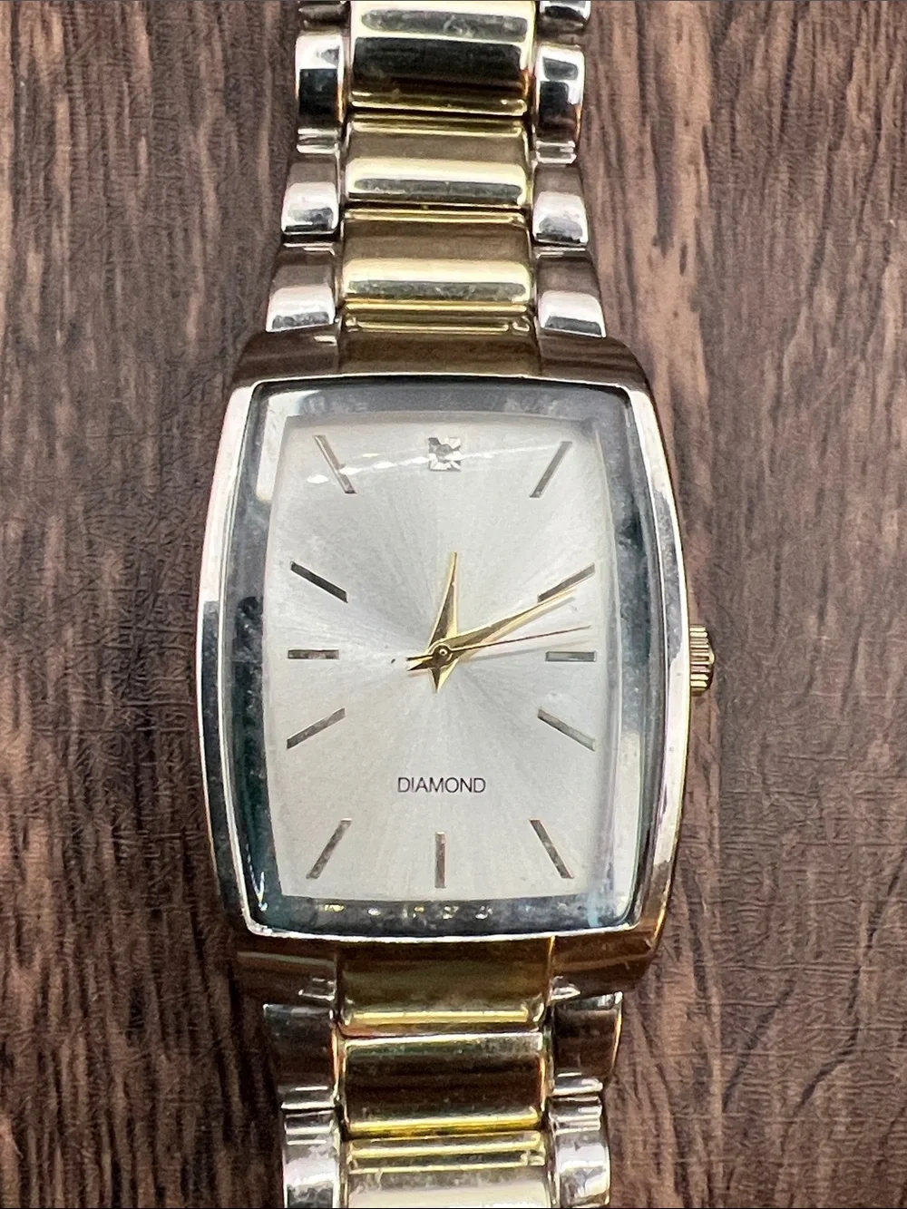 Men’s Two-Tone Tank Diamond Face Dress Watch working